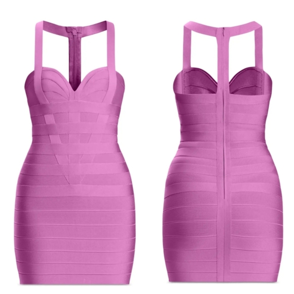 New Hervé Léger The Lily Bandage Sweetheart Bodycon Guava Mini Dress Small NWT - Picture 6 of 9